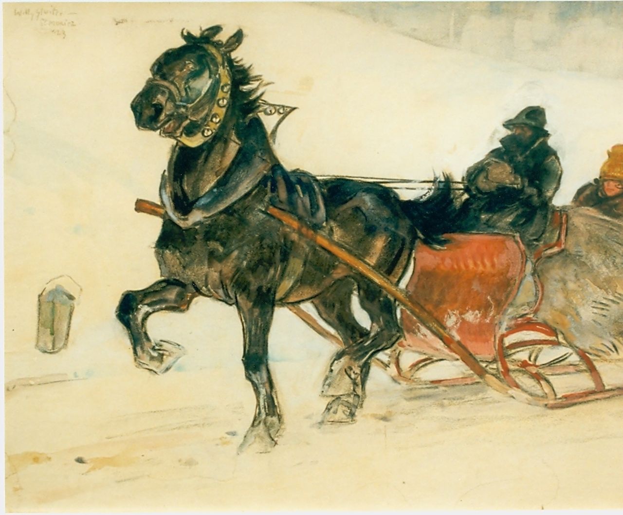 Sluiter J.W.  | Jan Willem 'Willy' Sluiter, St. Moritz, 1910, Kreide auf Papier 32,0 x 41,0 cm, signed u.r.