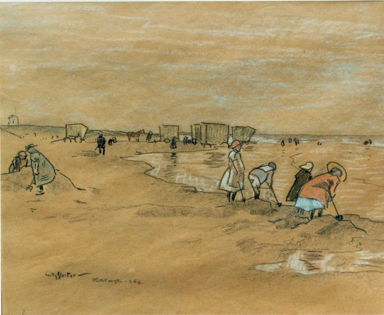 Sluiter J.W.  | Jan Willem 'Willy' Sluiter, Children on the beach, Zeichnung auf Papier 30,5 x 37,5 cm, signed l.l.