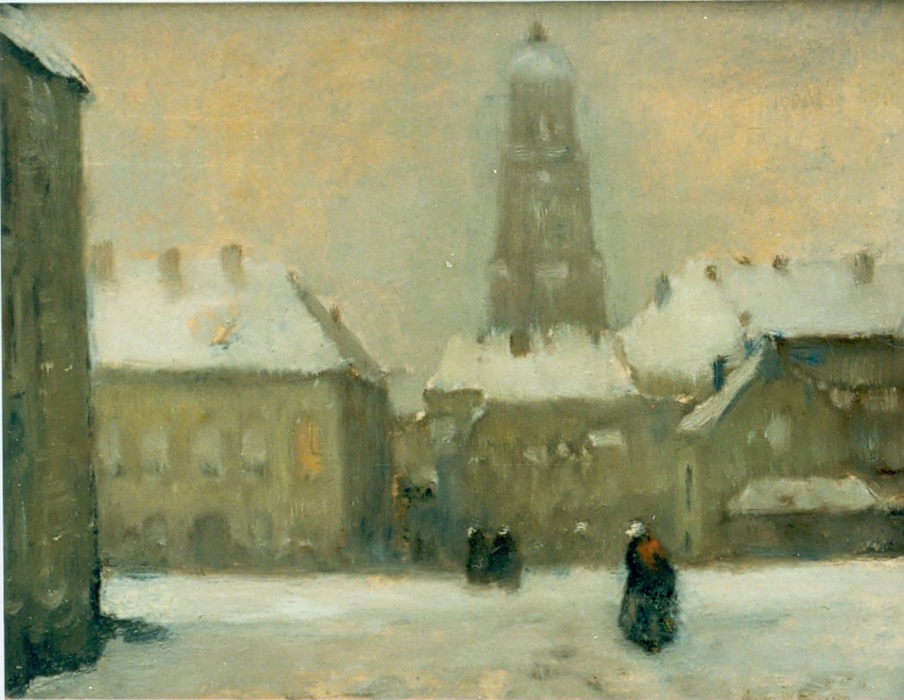 Soest L.W. van | 'Louis' Willem van Soest, City view in winter, Öl auf Holzfaser 29,0 x 36,0 cm, signed l.r.