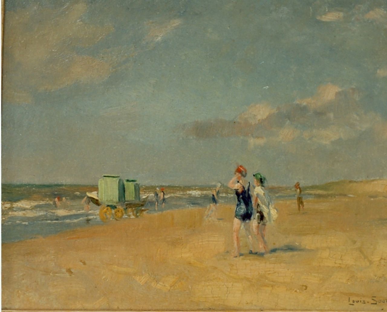 Soonius L.  | Lodewijk 'Louis' Soonius, Girls having fun on the beach, Öl auf Leinwand 27,5 x 35,0 cm, signed l.r. und dated 1922