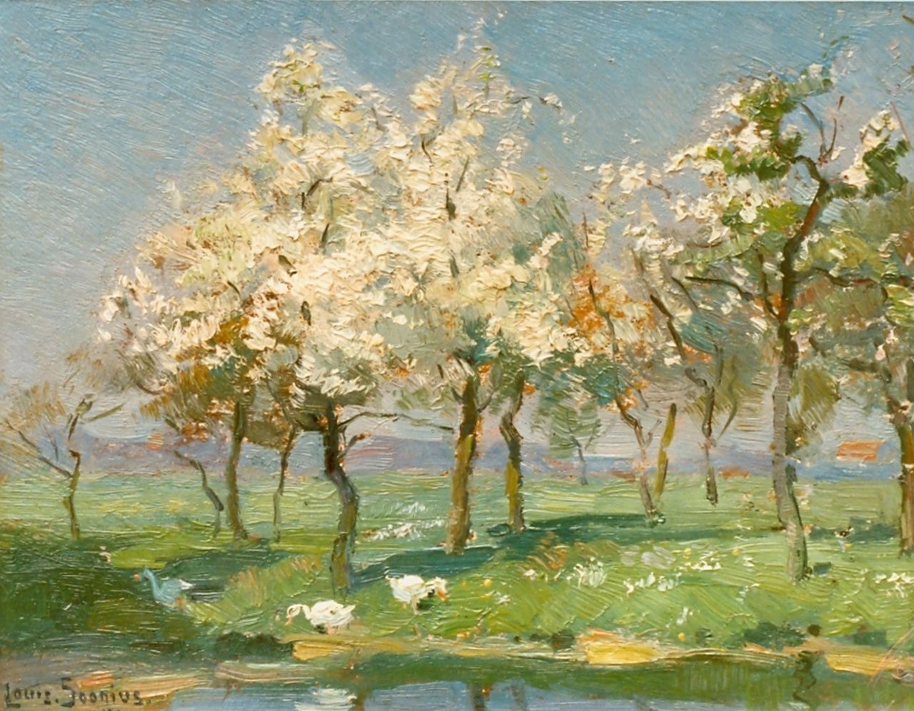 Soonius L.  | Lodewijk 'Louis' Soonius, Orchard in spring, Öl auf Holz 17,9 x 14,1 cm, signed l.l. und dated 1921