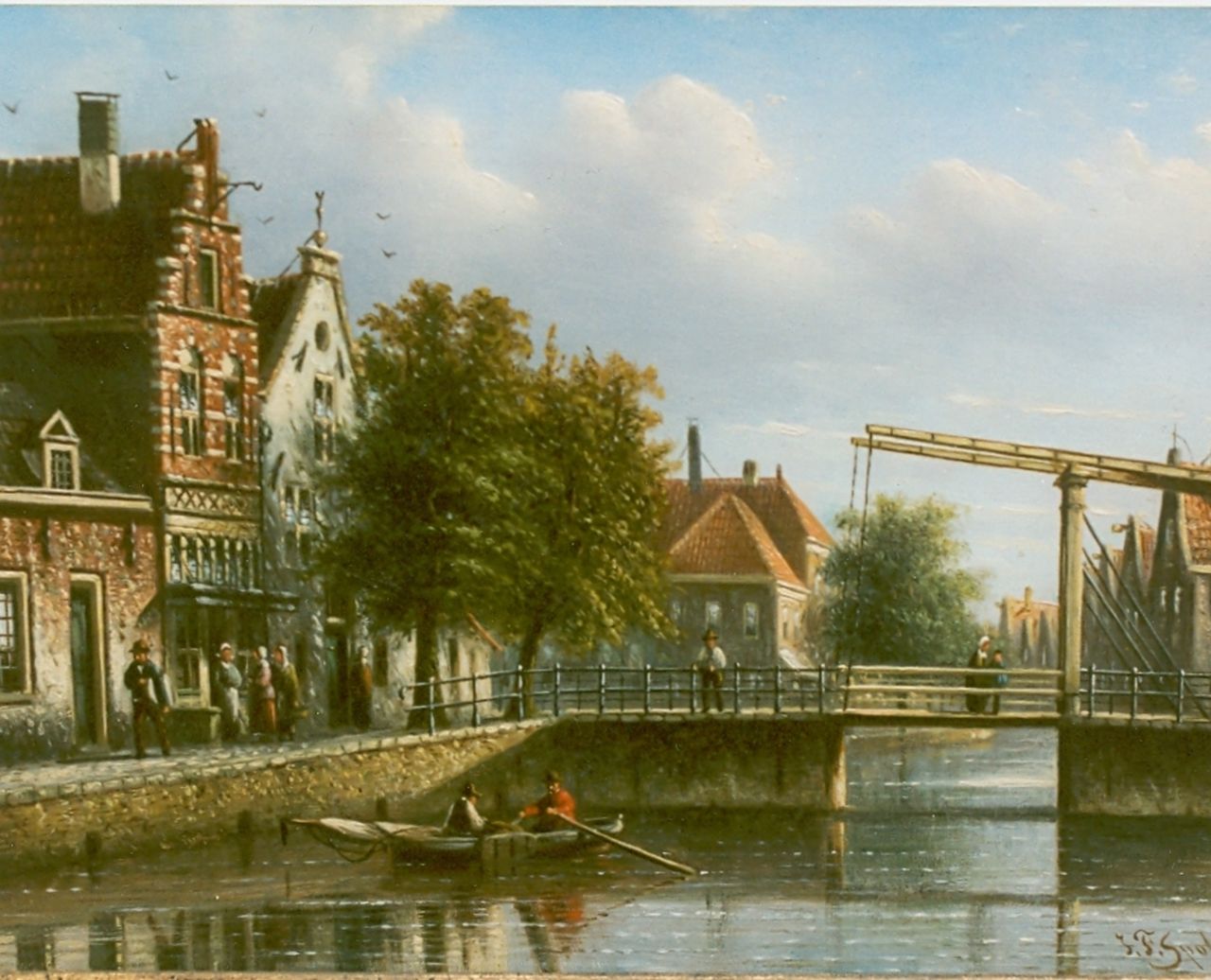 Spohler J.F.  | Johannes Franciscus Spohler, City view with draw-bridge, Öl auf Holz 15,5 x 20,8 cm, signed l.r.
