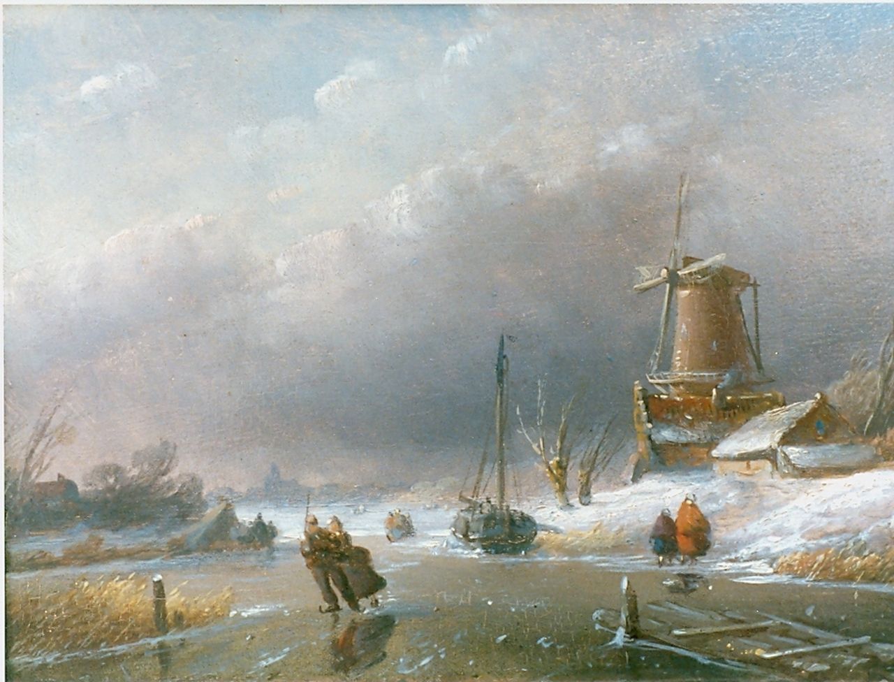 Spohler J.J.  | Jan Jacob Spohler, A winter landscape, Öl auf Holz 15,2 x 20,5 cm, signed l.l.