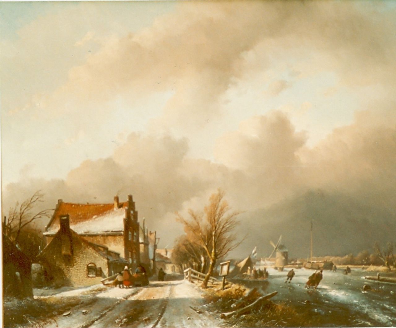 Spohler J.J.  | Jan Jacob Spohler, A winter landscape with figures skating on the ice, Öl auf Holz 48,3 x 61,3 cm, signed l.l.