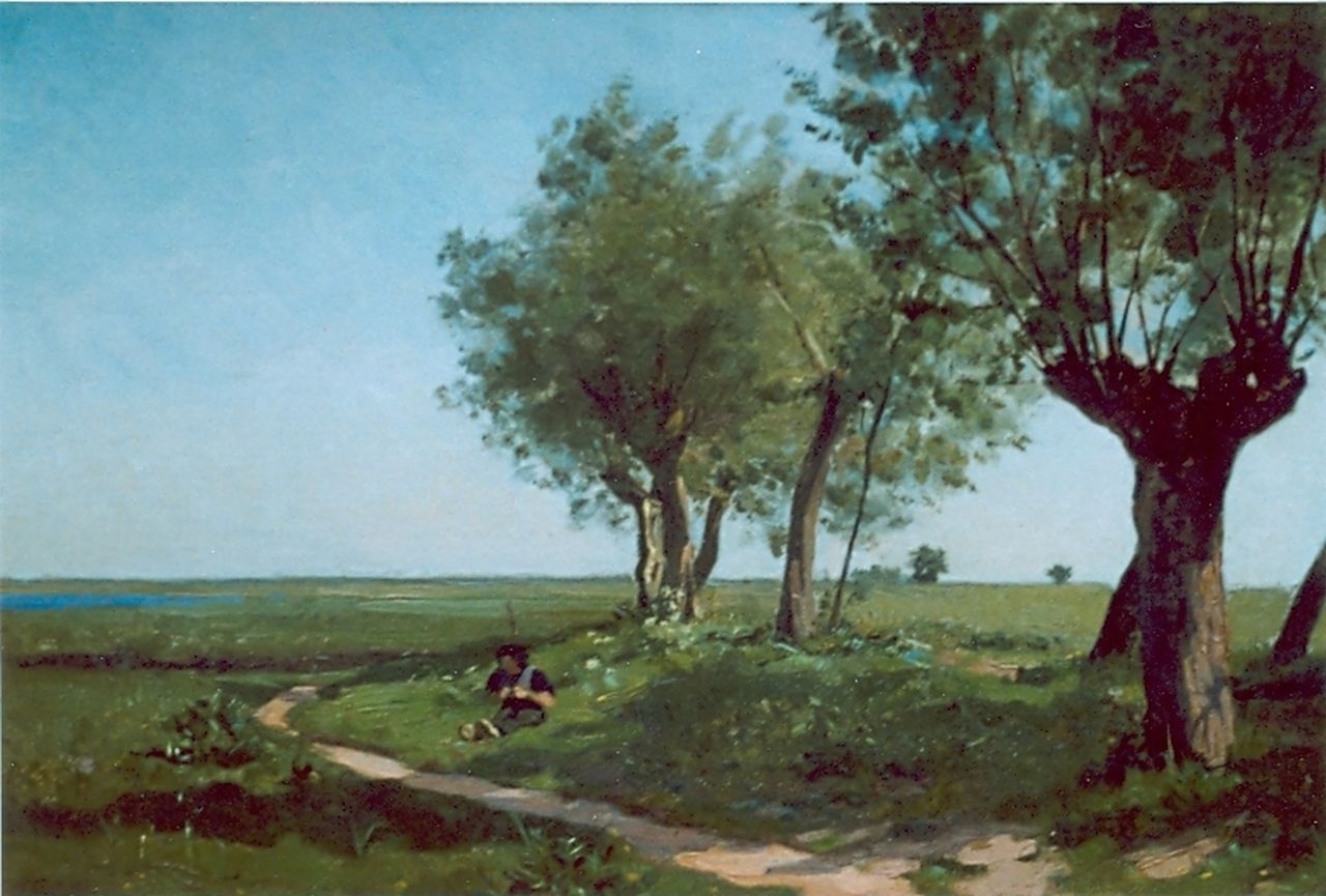 Tholen W.B.  | Willem Bastiaan Tholen, Child on a country lane, Öl auf Leinwand auf Holz 26,0 x 38,5 cm, signed l.l.