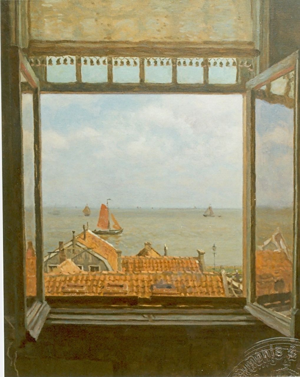 Tholen W.B.  | Willem Bastiaan Tholen, View of the Zuiderzee from Hotel van Diepen, Volendam, Öl auf Leinwand 70,0 x 58,5 cm, signed l.r.