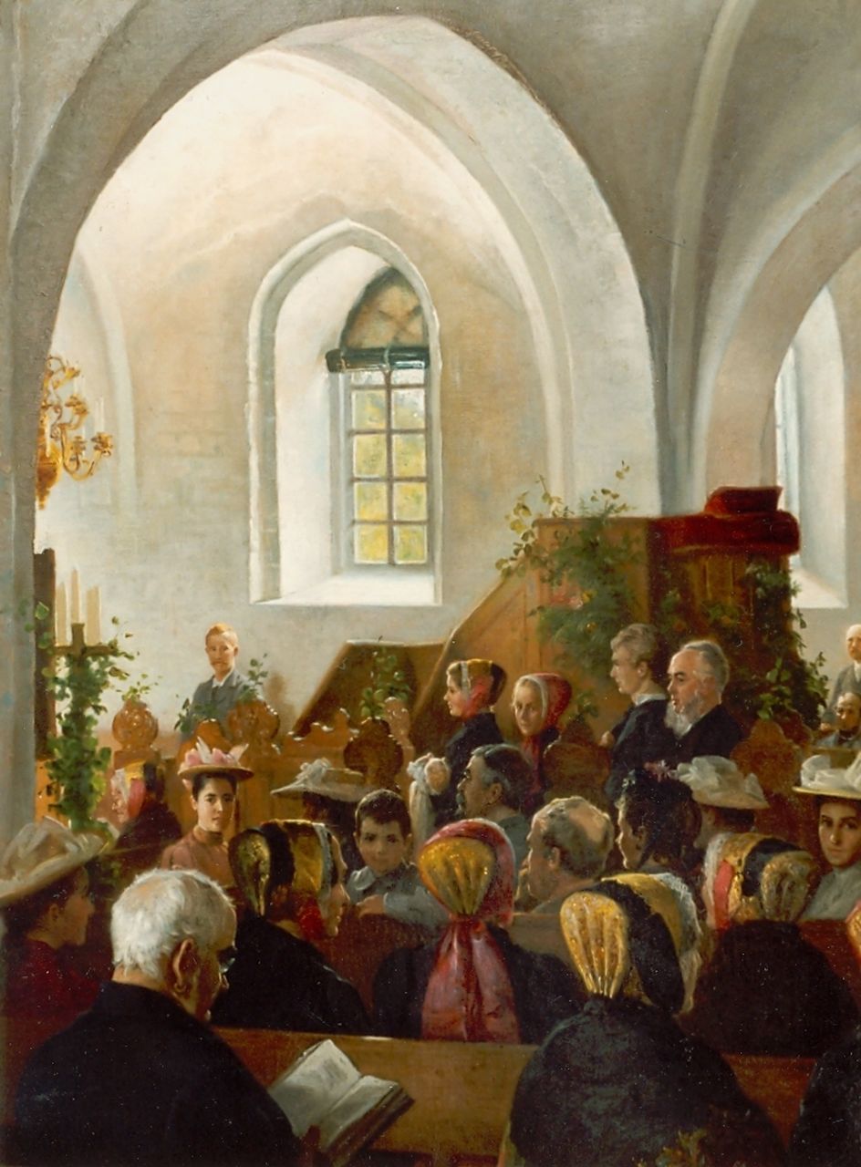 Ludovica Anine Vilhelmine Augusta Thornam | Christening ceremony, Öl auf Leinwand, 111,0 x 81,0 cm, signed l.l. und dated 1895
