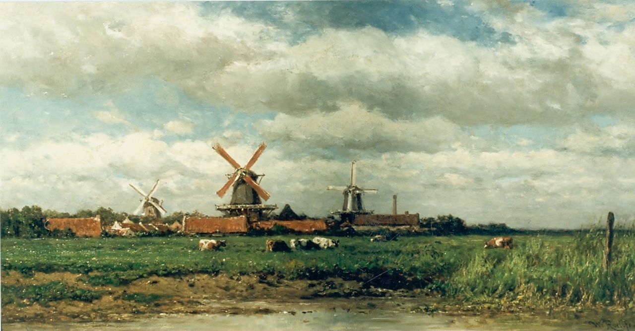 Roelofs W.  | Willem Roelofs, Polder landscape, Öl auf Holz 35,5 x 68,5 cm, signed l.r.