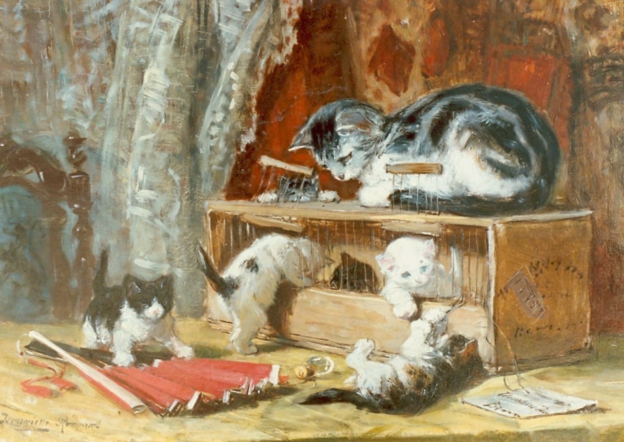 Ronner-Knip H.  | Henriette Ronner-Knip, Kittens playing, Öl auf Leinwand auf Holz 34,0 x 50,0 cm, signed l.l.