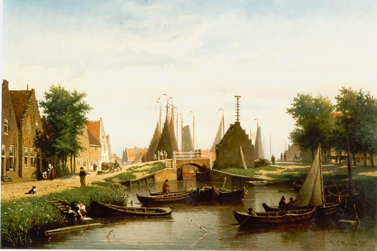 Greive J.C.  | Johan Conrad 'Coen' Greive, A view of a Dutch town, Öl auf Holz 44,0 x 64,0 cm, signed l.r.