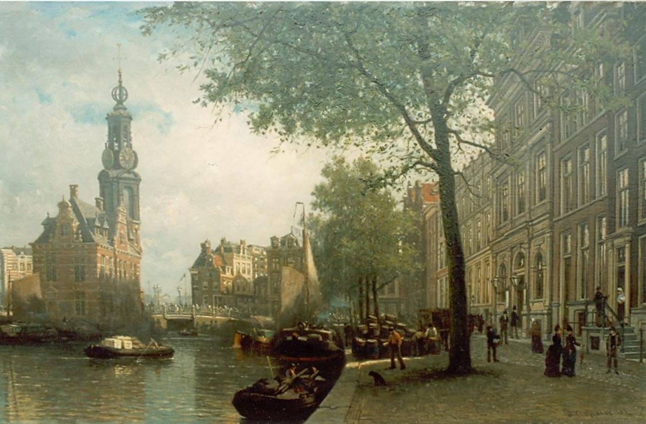 Greive J.C.  | Johan Conrad 'Coen' Greive, View of the Munt, Amsterdam, Öl auf Leinwand 38,2 x 60,0 cm, signed l.r.