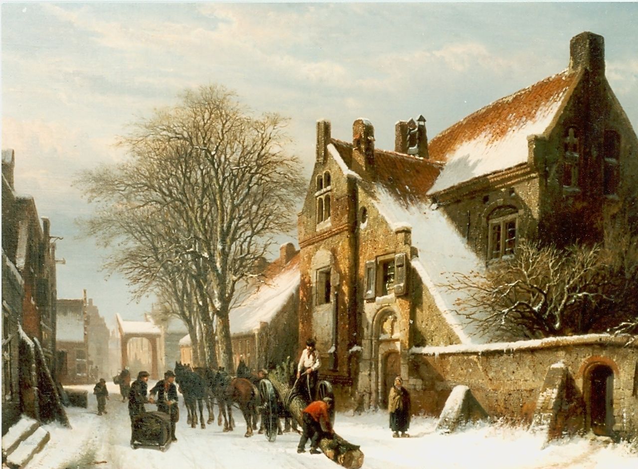 Springer C.  | Cornelis Springer, A view of Hasselt in winter, Öl auf Leinwand 46,0 x 62,0 cm, signed l.l. und dated 1862