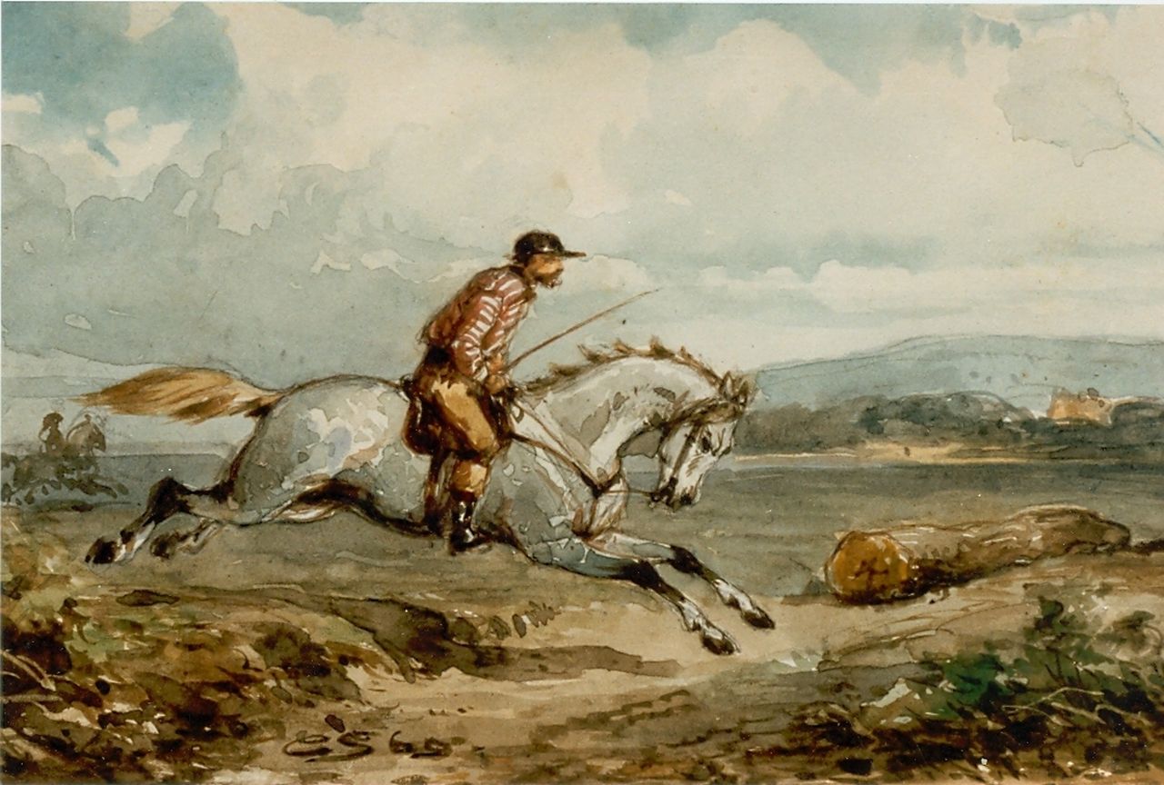 Springer C.  | Cornelis Springer, An experienced horseman, Aquarell auf Papier 13,1 x 19,0 cm, signed l.l. und dated '60