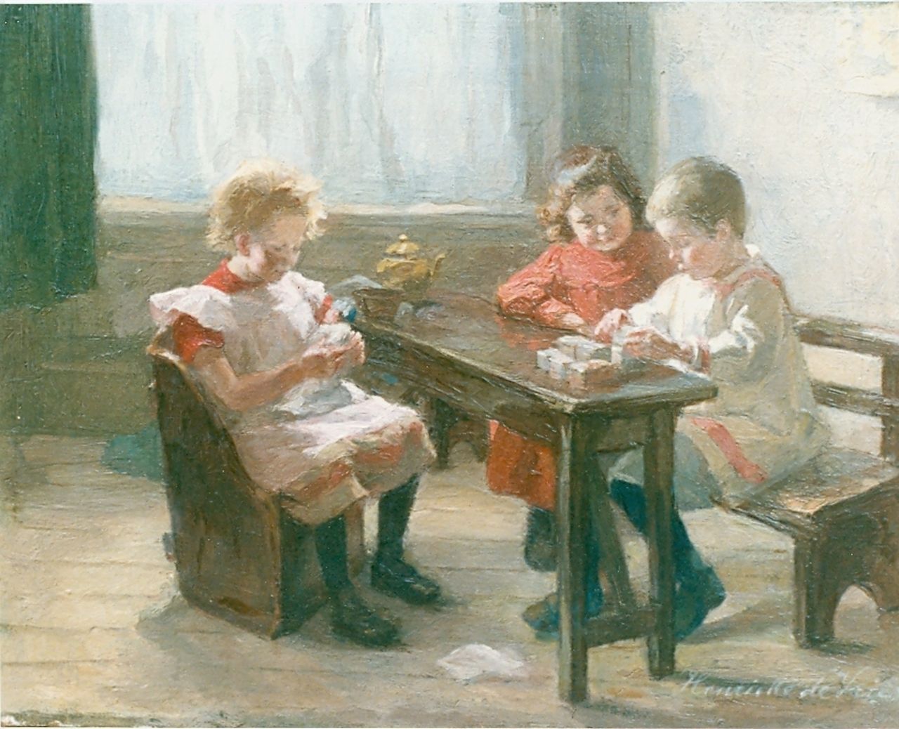 Vries S.C.H. de | Susanna Cornelia 'Henriëtte' de Vries, Children playing, Öl auf Leinwand 25,5 x 32,7 cm, signed l.r.