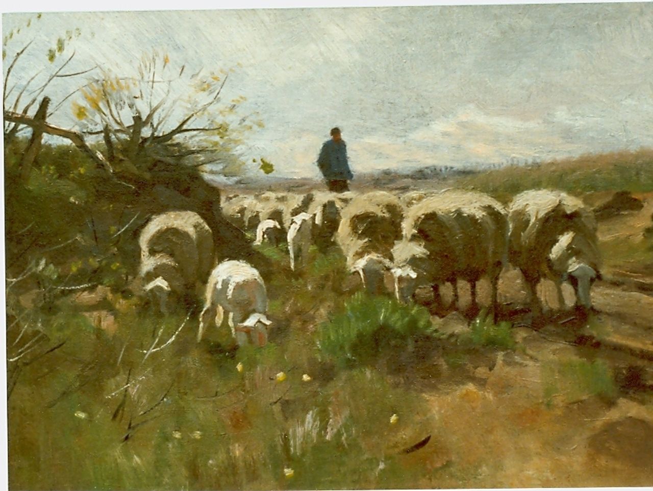 Weele H.J. van der | 'Herman' Johannes van der Weele, A shepherd and flock, Öl auf Leinwand auf Holz 36,2 x 50,4 cm