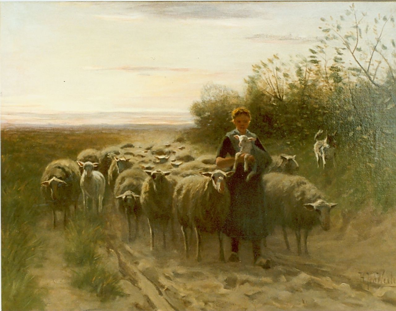 Weele H.J. van der | 'Herman' Johannes van der Weele, A shepherdess and her flock, Öl auf Leinwand 68,4 x 89,4 cm, signed l.r.