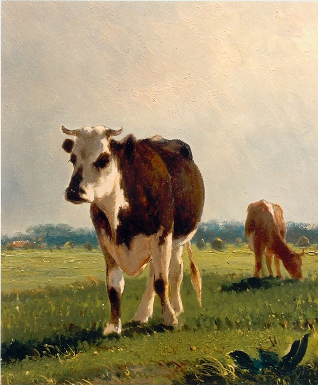 Westerbeek C.  | Cornelis Westerbeek, Cows in a meadow, Öl auf Holz 29,6 x 25,2 cm, signed l.r.