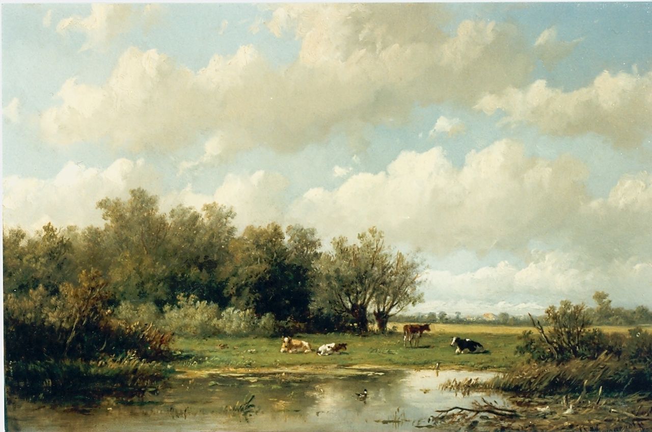 Wijngaerdt A.J. van | Anthonie Jacobus van Wijngaerdt, Cows in a meadow, Öl auf Holz 23,0 x 35,5 cm, signed l.r.
