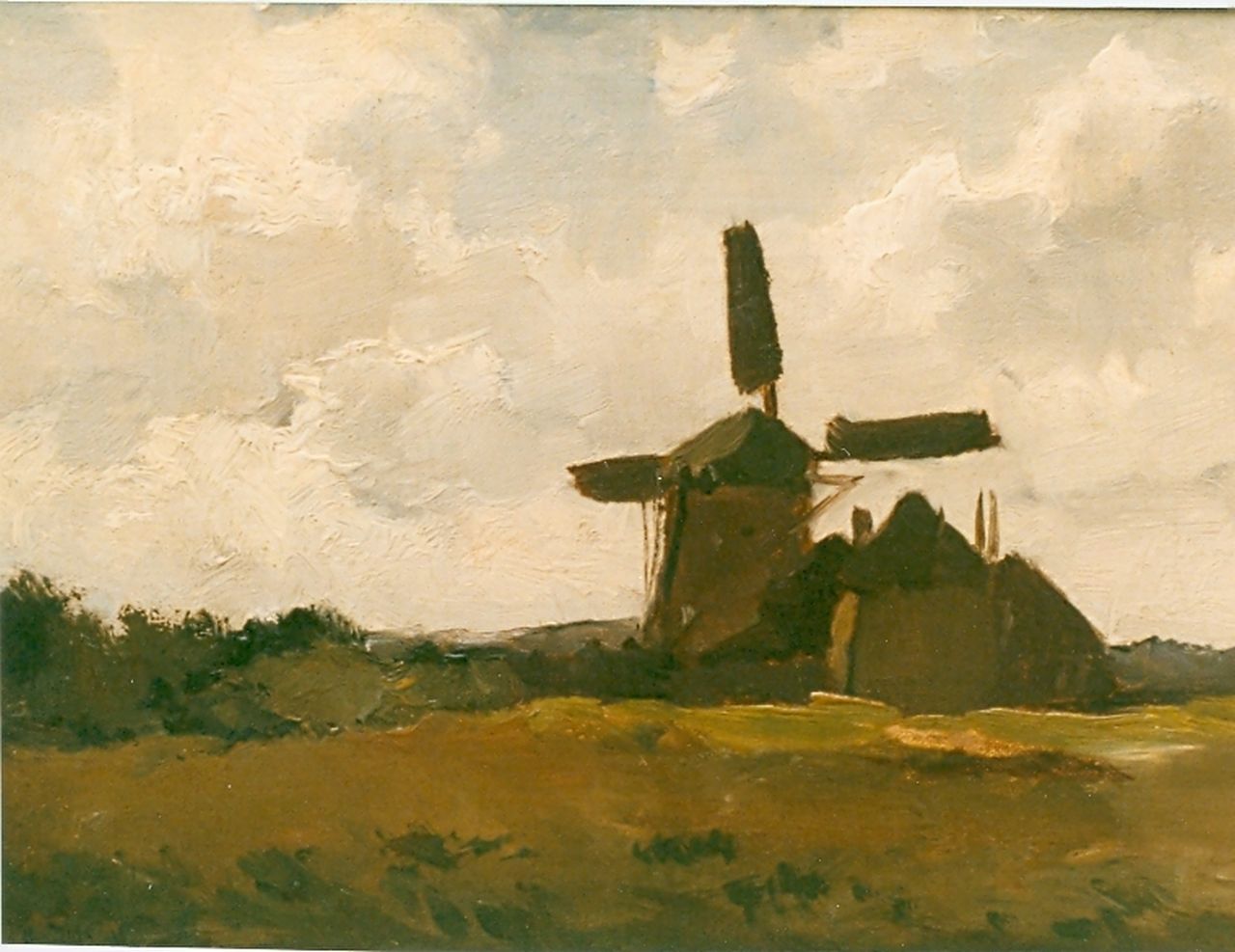 Windt Ch. van der | Christophe 'Chris' van der Windt, Landscape with mill, Öl auf Leinwand auf Holz 22,2 x 28,3 cm, signed l.l.