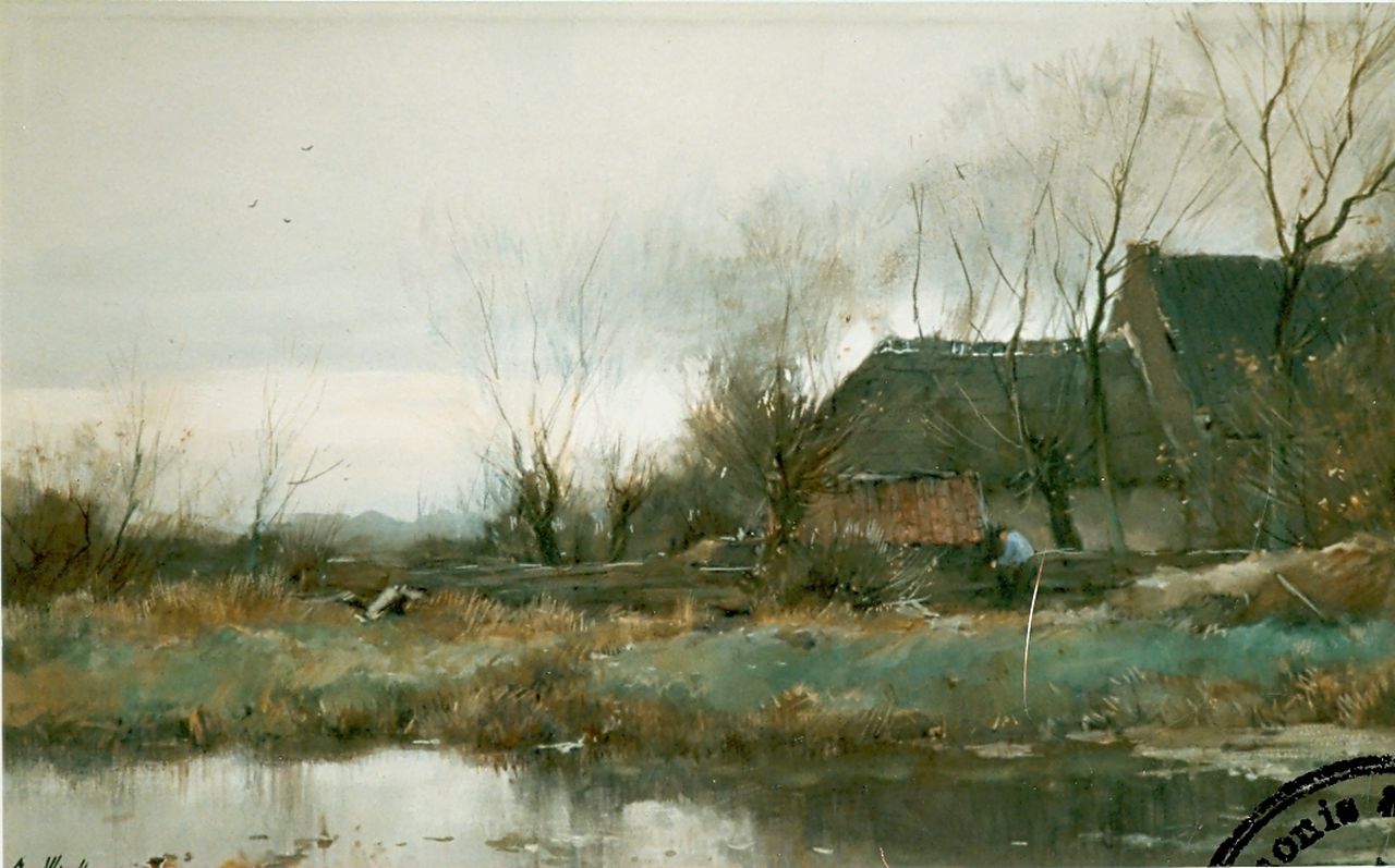 Windt Ch. van der | Christophe 'Chris' van der Windt, Farm in a landscape, Aquarell auf Papier 37,3 x 63,0 cm, signed l.r.