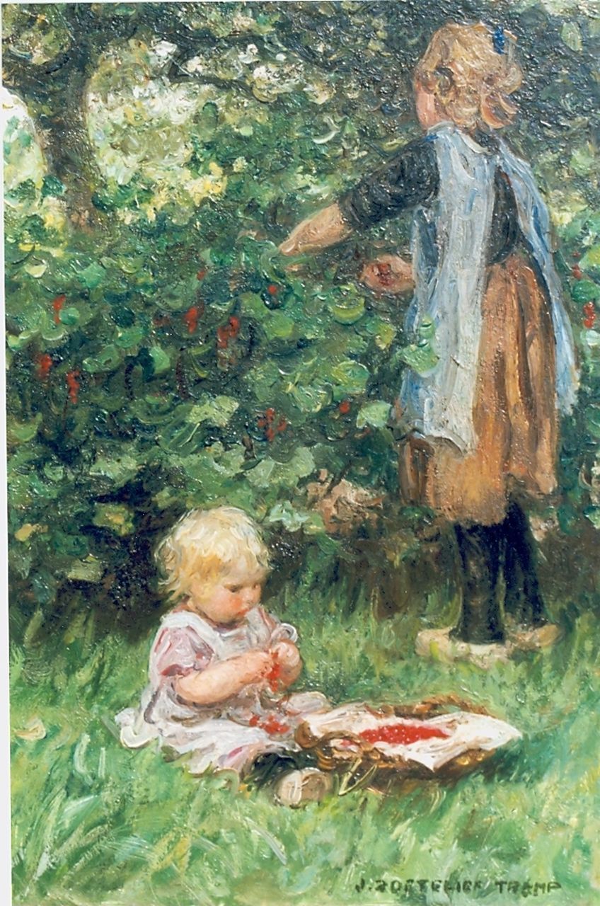 Zoetelief Tromp J.  | Johannes 'Jan' Zoetelief Tromp, Picking berries, Öl auf Leinwand 26,7 x 18,9 cm, signed l.r.