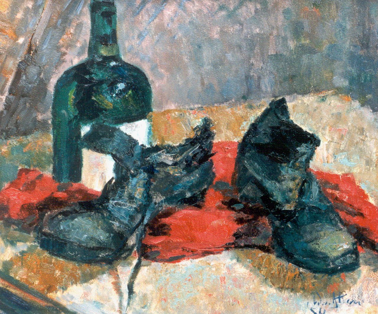 Aken W. van | Willem 'Wim' van Aken, A still life with old shoes, Öl auf Leinwand 10,0 x 10,0 cm