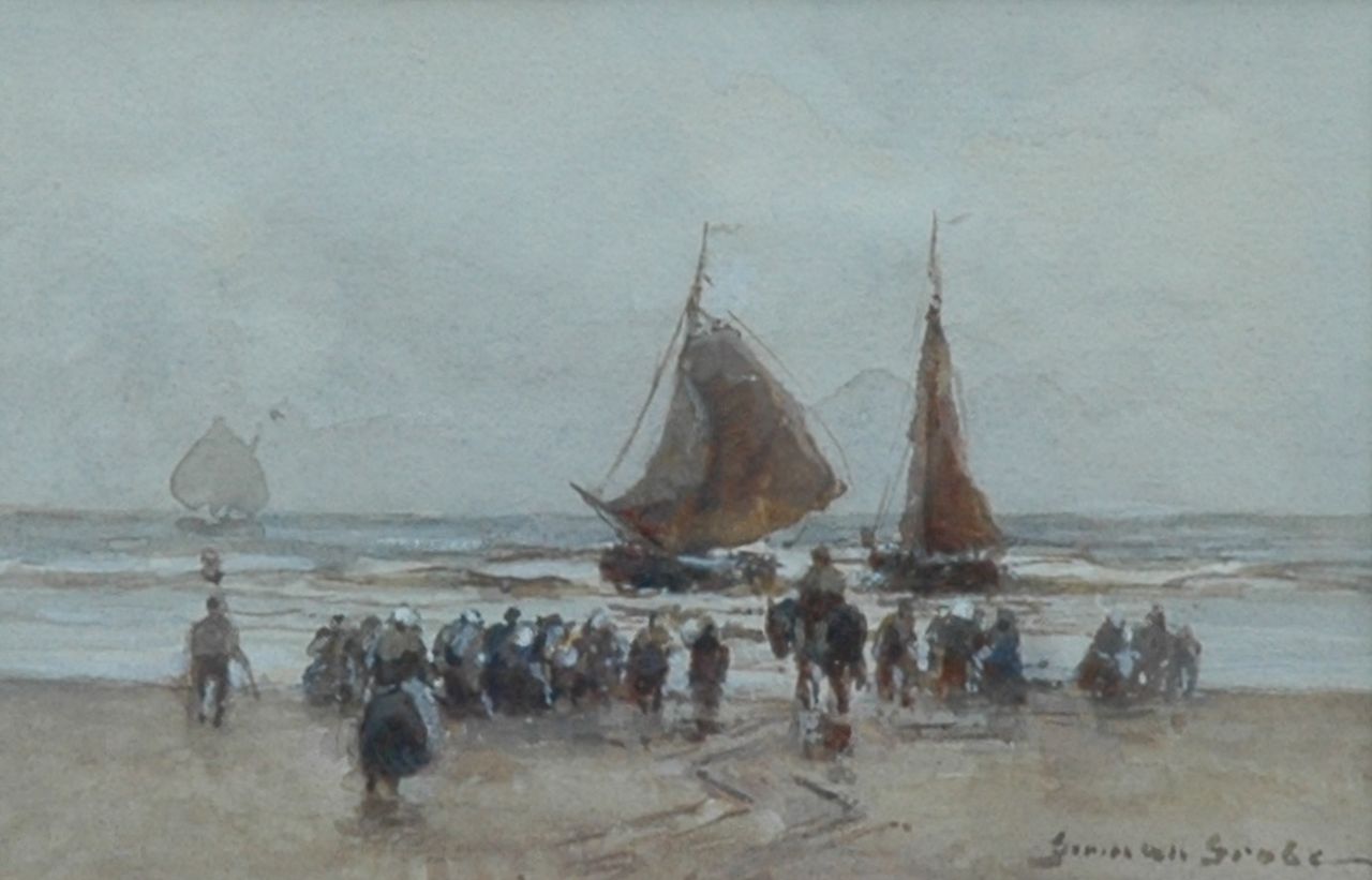 Grobe P.G.  | Philipp 'German' Grobe, Return of the fishing fleet, Aquarell auf Papier 9,5 x 14,0 cm, signed l.r.