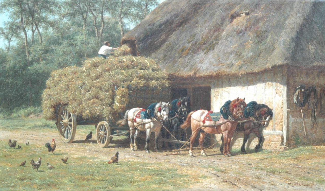 Nakken W.K.  | Willem Karel 'W.C.' Nakken, Stacking the hay, Öl auf Leinwand 47,7 x 80,1 cm, signed l.r.