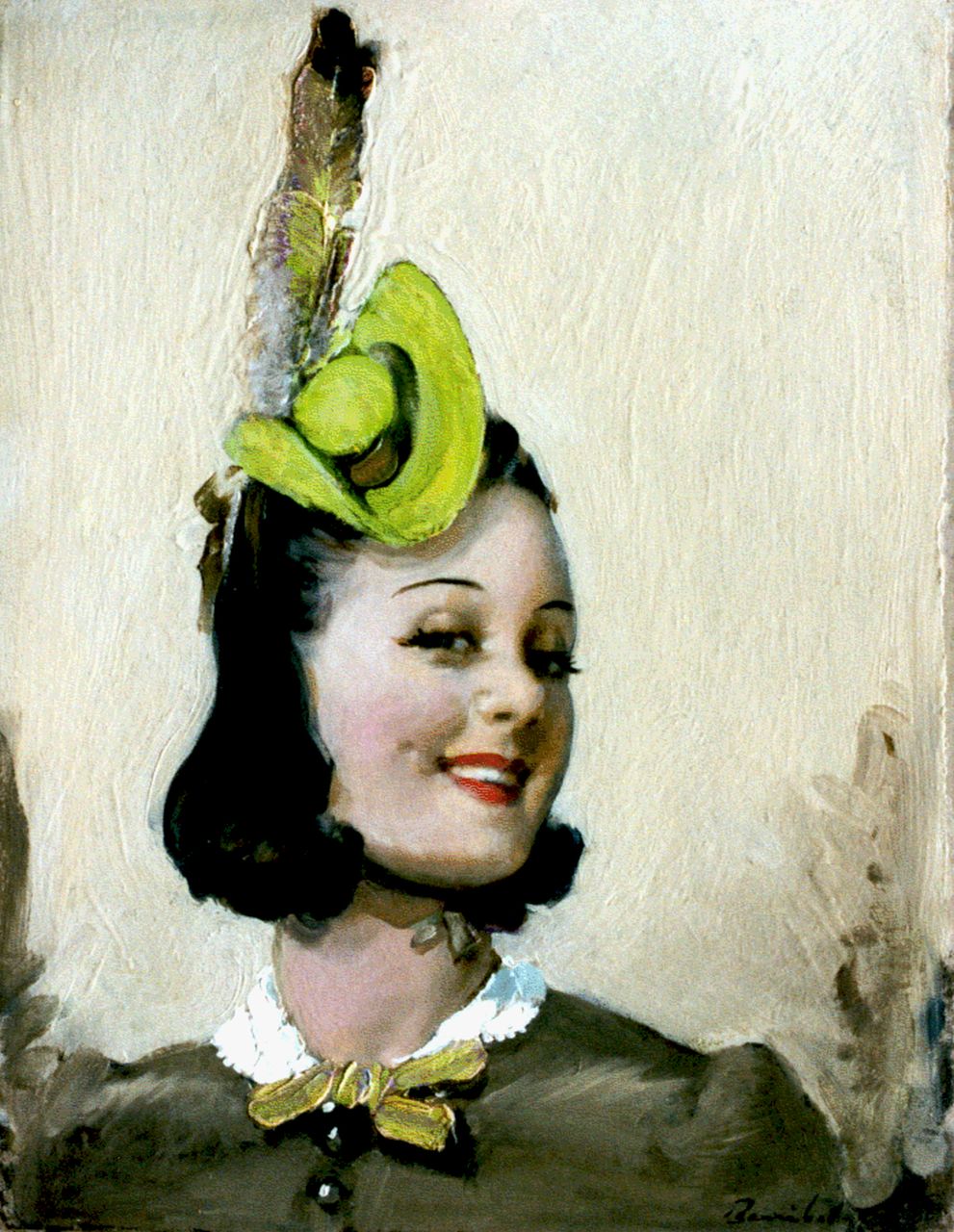 Barribal W.H.  | William H. Barribal, A lady with a green hat, Öl auf Malereifaser 42,8 x 32,8 cm, signed l.r.