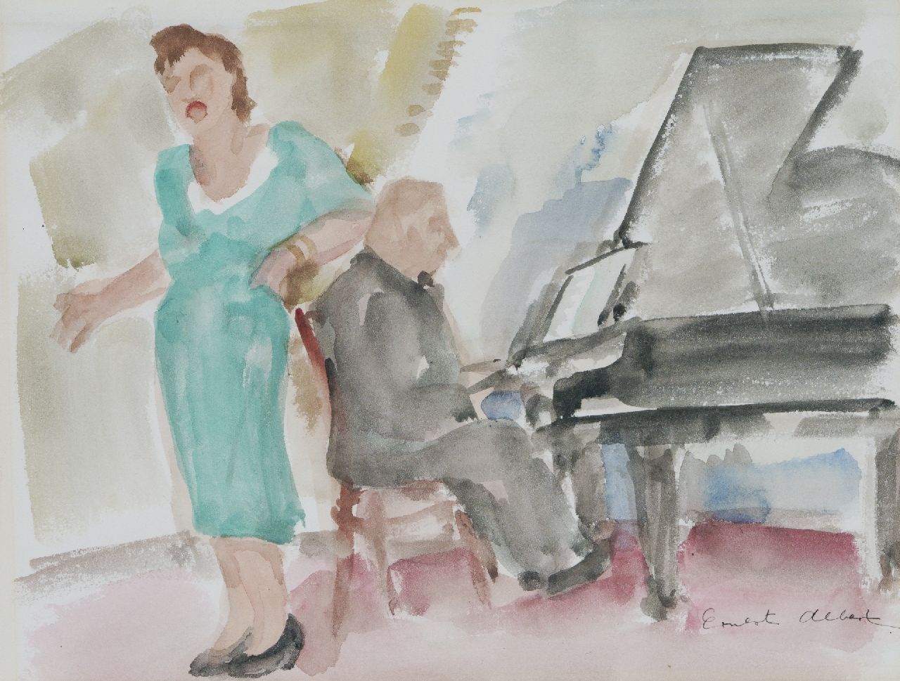 Albert E.  | Ernest Albert | Aquarelle und Zeichnungen zum Verkauf angeboten | Der Erwägungsgrund, Aquarell auf Papier 26,0 x 34,5 cm, Unterzeichnet u.r.