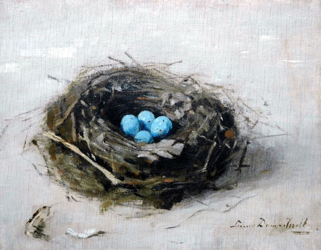 Dam van Isselt L. van | Lucie van Dam van Isselt, A bird's nest, Öl auf Holz 27,2 x 34,8 cm, signed l.r.