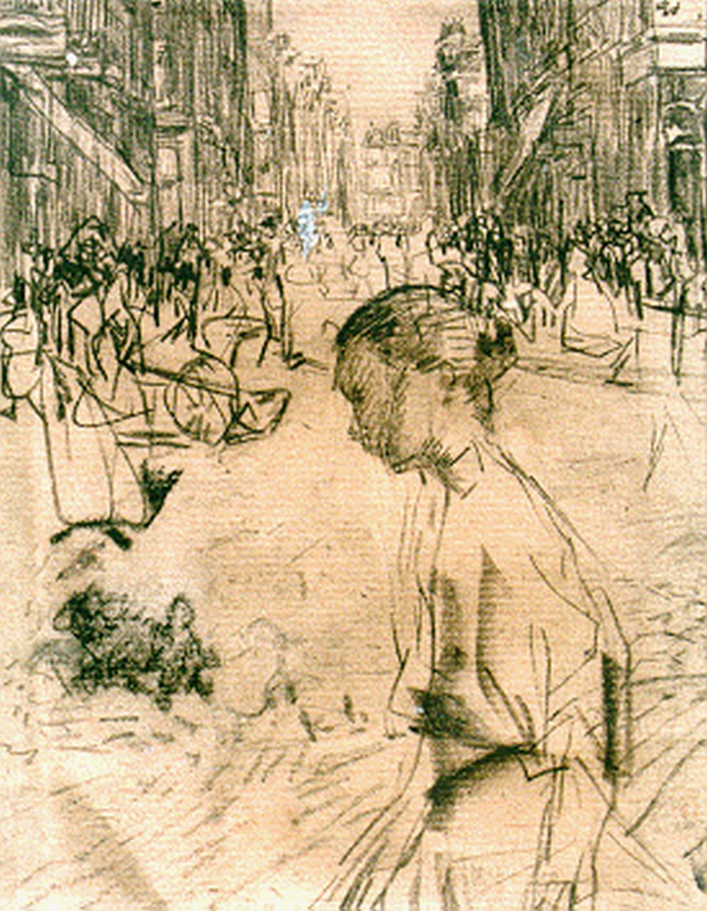 Israels I.L.  | 'Isaac' Lazarus Israels, Woman in an Amsterdam street; verso: a woman’s portrait, Kreide auf Papier 15,5 x 12,0 cm, signed possibly with monogram und painted in 1893