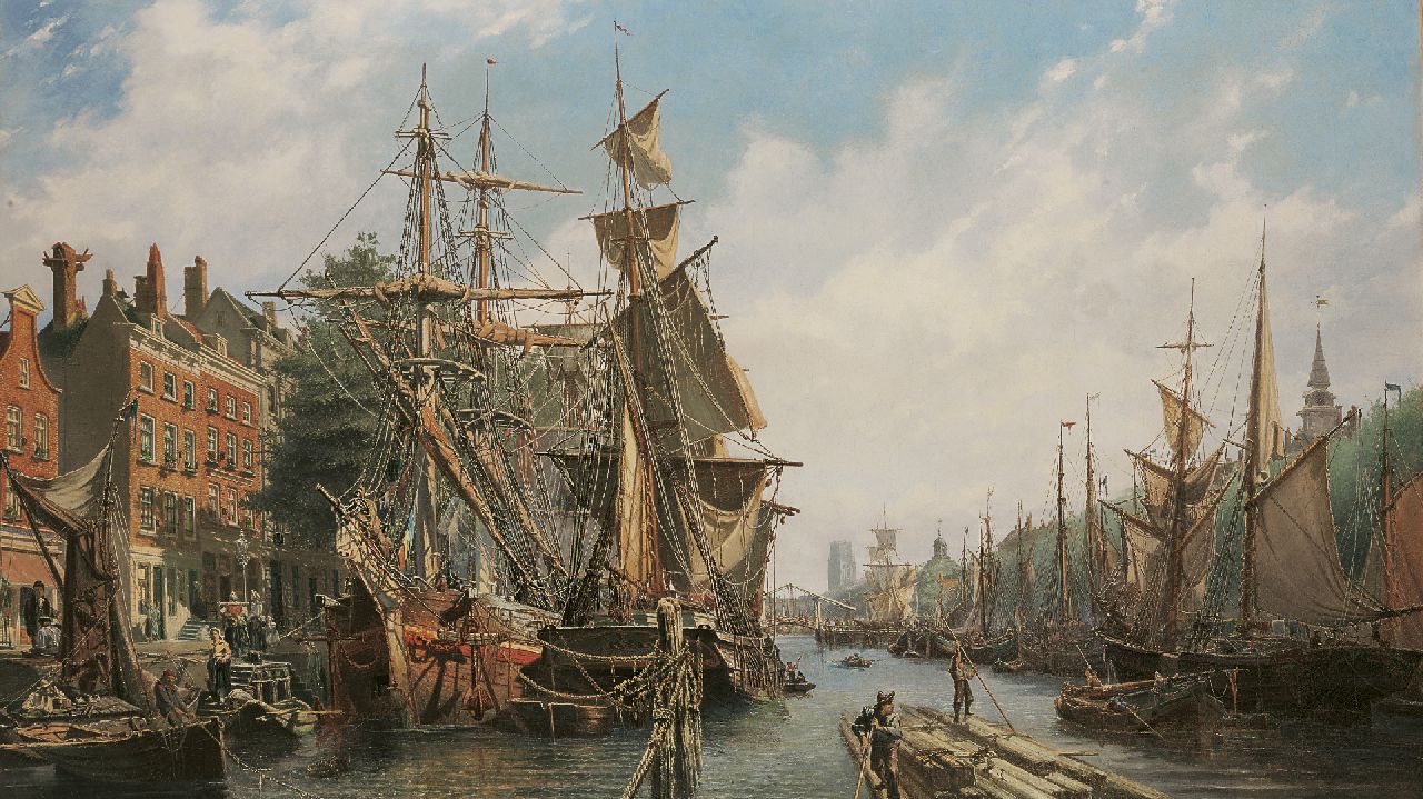 Velden P. van der | Petrus van der Velden, The Leuvehaven, Rotterdam, Öl auf Leinwand 79,3 x 130,5 cm, signed l.r. und painted 1867