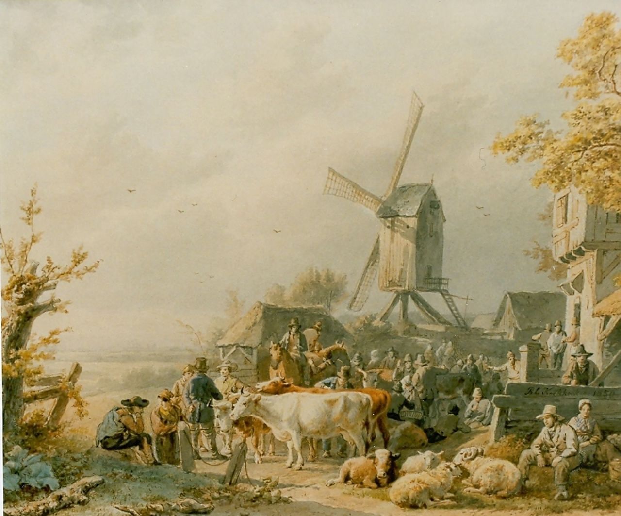 Koekkoek B.C.  | Barend Cornelis Koekkoek, Cattle market, Aquarell auf Papier 21,5 x 27,4 cm, Unterzeichnet M.r. und datiert 1850