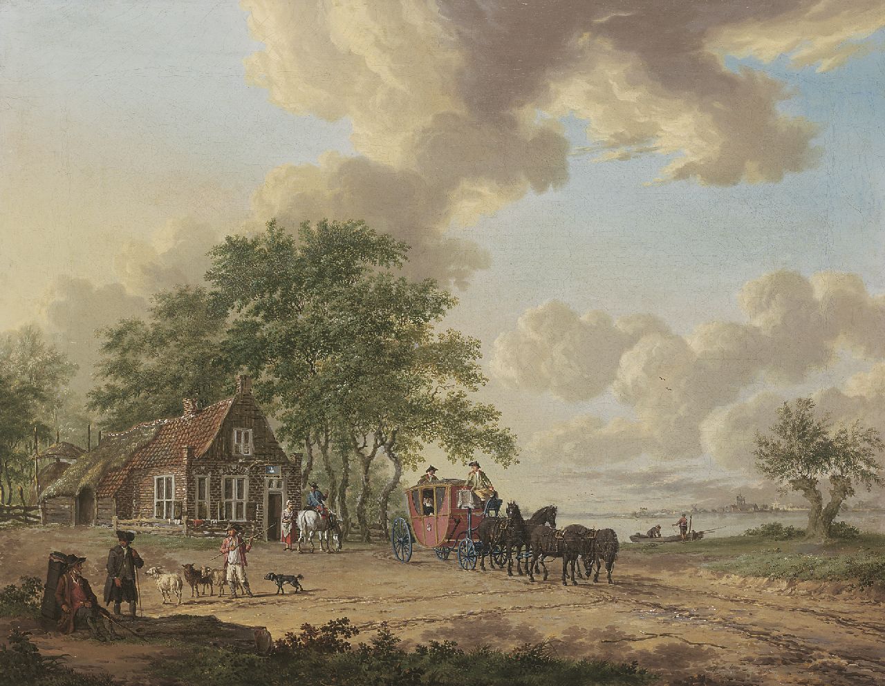 Hendrik Lofvers | A stage-coach and figures by a halfway house, Öl auf Leinwand, 49,3 x 63,9 cm, signed l.r. und dated 1789