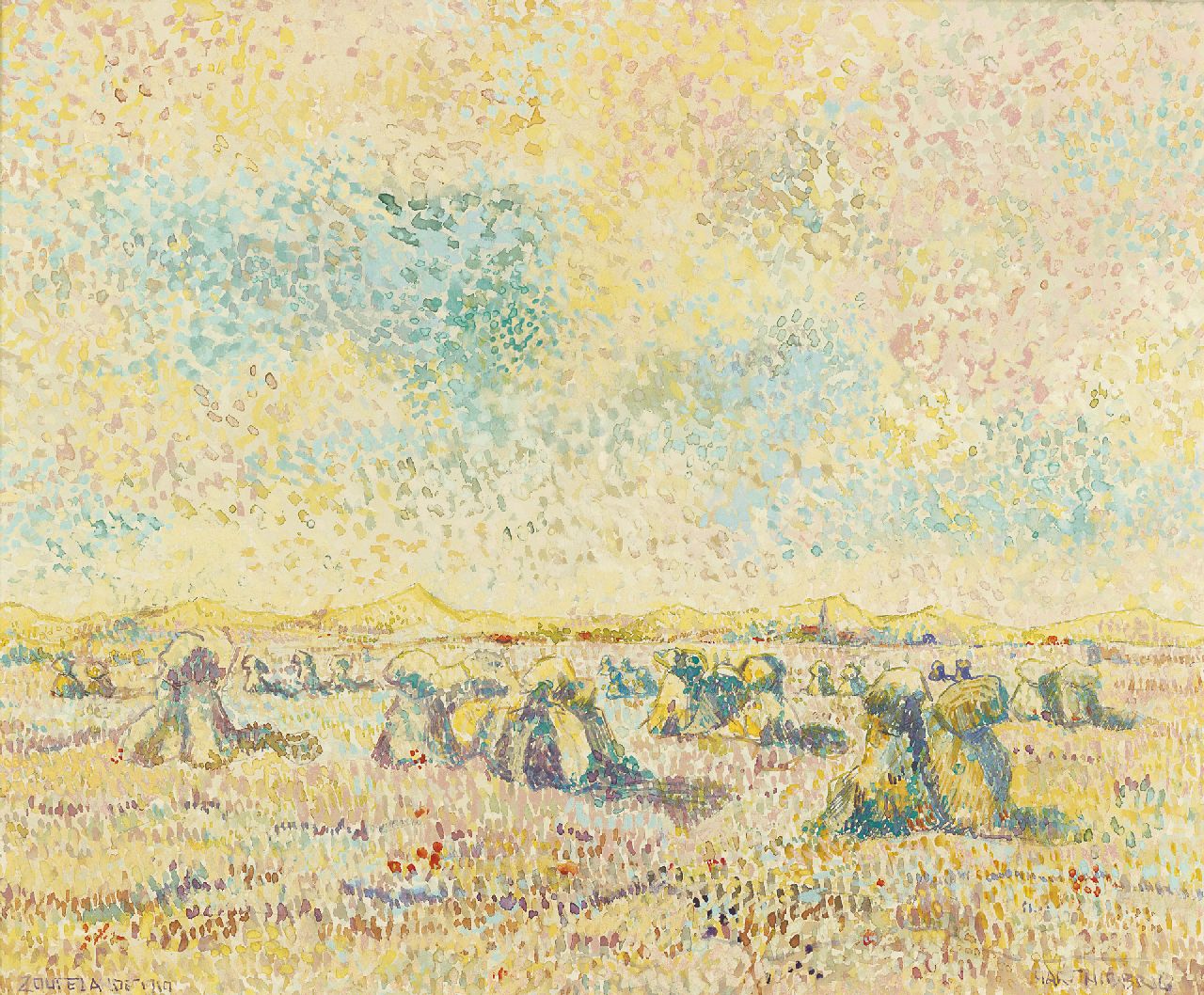 Hart Nibbrig F.  | Ferdinand Hart Nibbrig, Harvest time in the dunes of Zoutelande, Aquarell auf Papier 45,5 x 55,0 cm, signed l.r. und dated 'Zoutelande 1910'