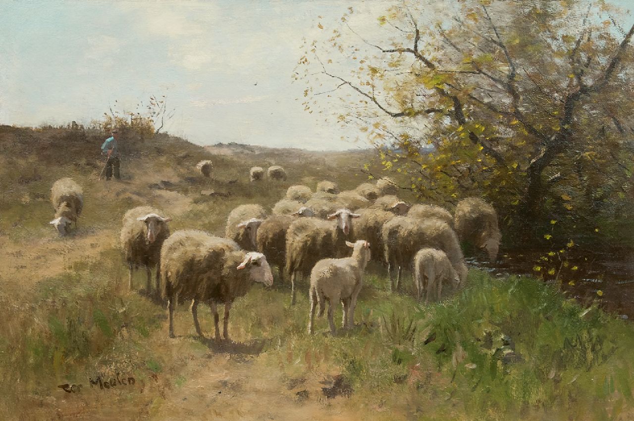 Meulen F.P. ter | François Pieter ter Meulen, Hirt mit Schafsherde, Öl auf Leinwand 63,9 x 94,6 cm, Unterzeichnet l.u.