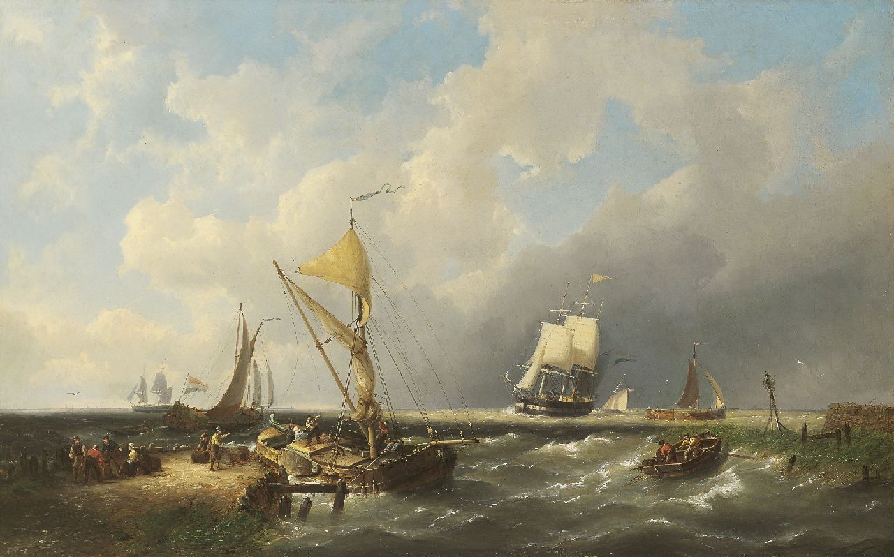 Dommershuijzen P.C.  | Pieter Cornelis Dommershuijzen, Sailing freighters in choppy seas, Öl auf Leinwand 50,4 x 81,2 cm, signed l.l. und dated 1865
