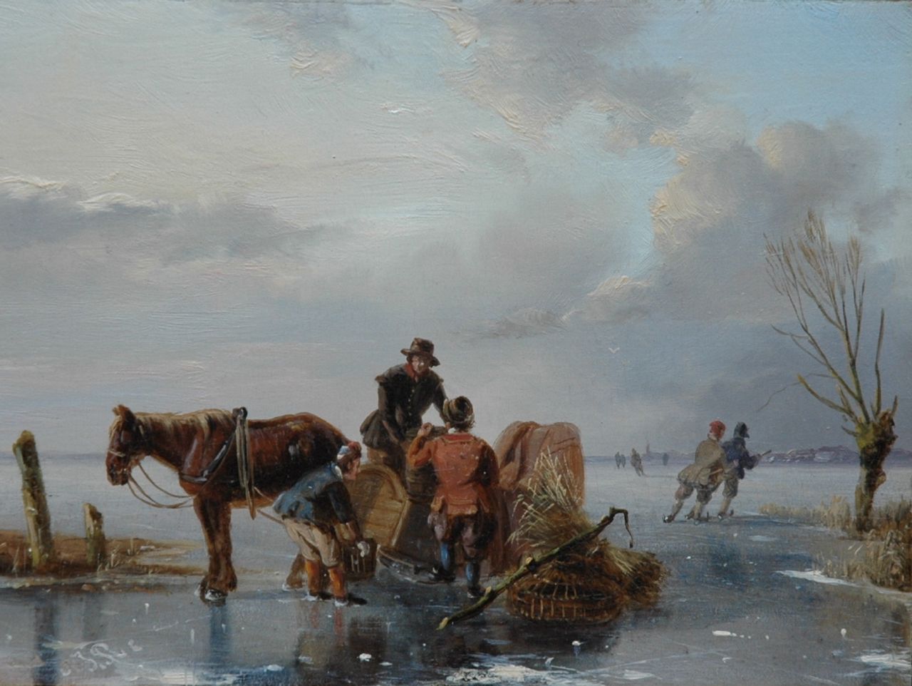 Roosenboom N.J.  | Nicolaas Johannes Roosenboom, A winter landscape with skaters on the ice, Öl auf Holz 12,8 x 17,1 cm, signed l.l. with initials