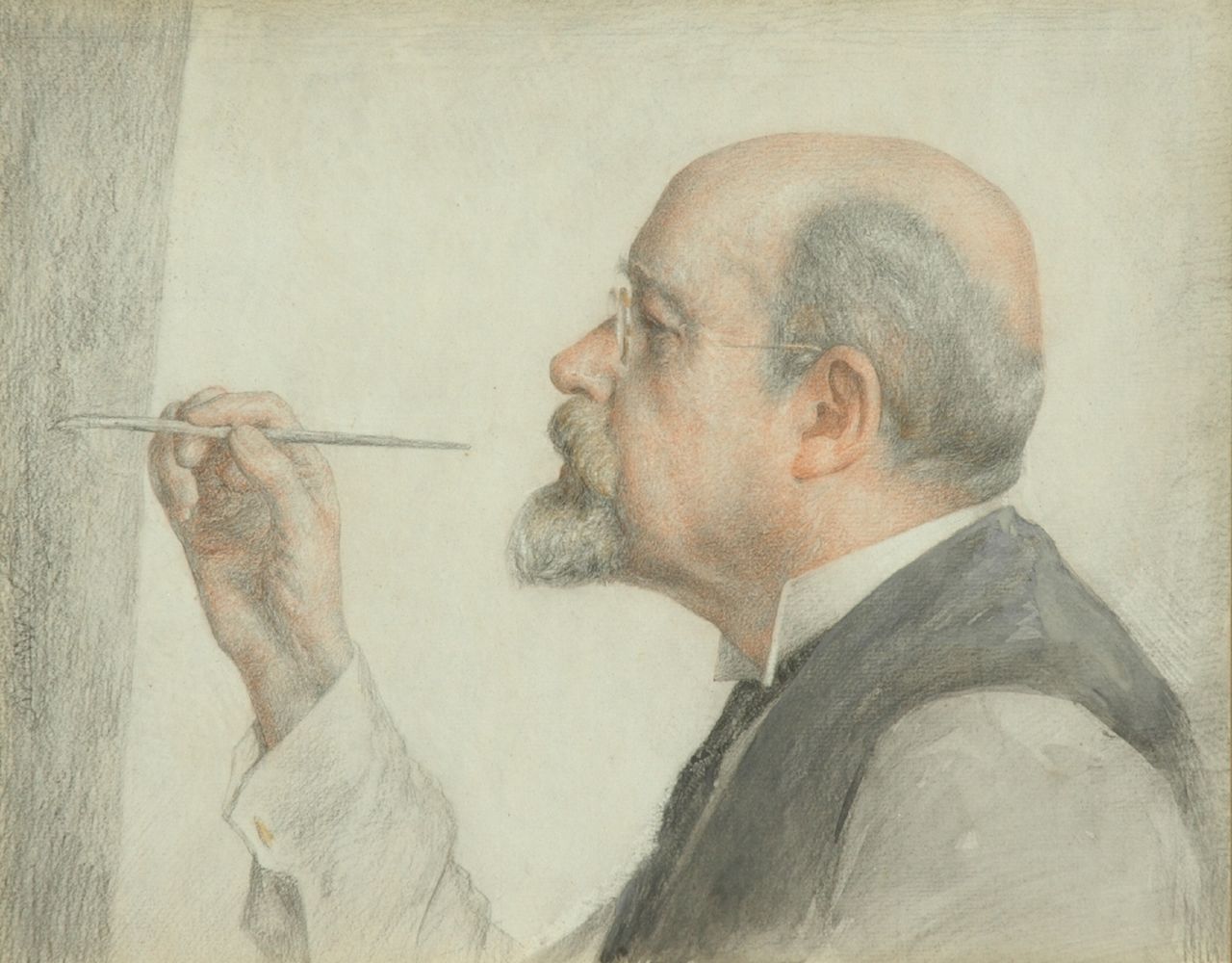 Rueter W.C.G.  | Wilhelm Christian 'Georg' Rueter, Prof. dr. Jan Veth at his easel, Farbbleistift auf Papier 27,1 x 33,6 cm