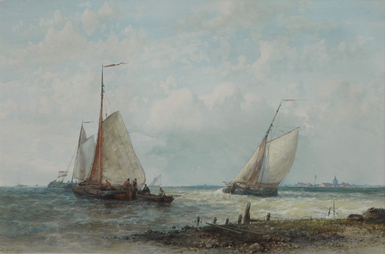 Hulk A.  | Abraham Hulk, Sailing fishing boats on the Zuiderzee, Aquarell und Gouache auf Papier 31,0 x 46,5 cm, signed l.l.