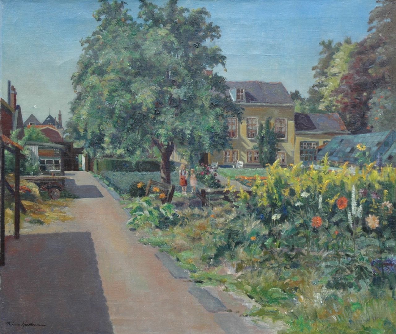 Hartman A.F.  | Anne Franciscus 'Frans' Hartman, The old nursery behind the Frederikskazerne, The Hague, Öl auf Leinwand 60,5 x 70,2 cm, signed l.l. und painted 1953