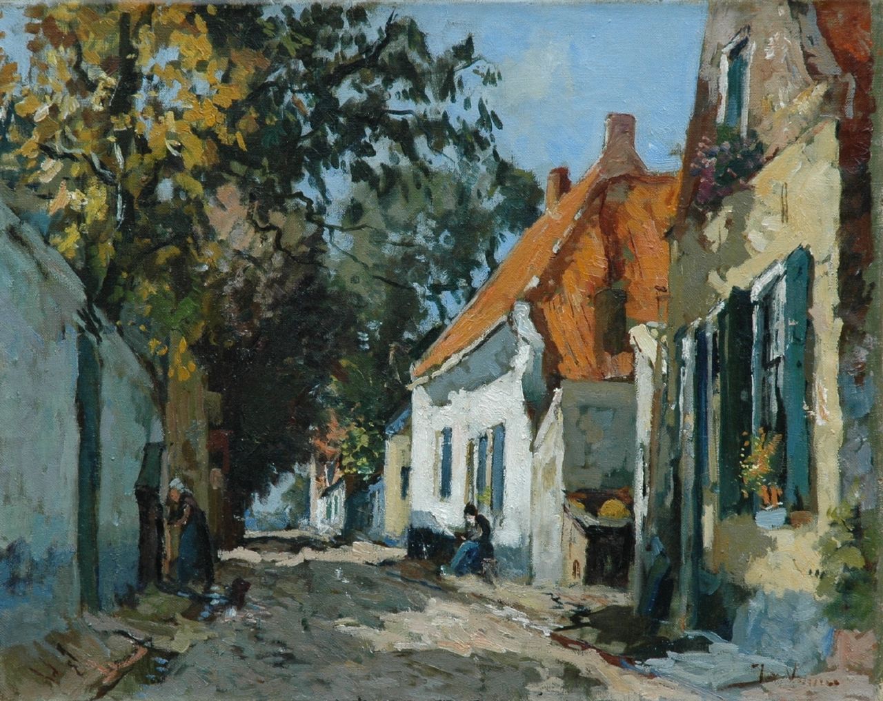 Vuuren J. van | Jan van Vuuren, A sunlit street, Elburg, Öl auf Leinwand 40,2 x 50,2 cm, signed l.r.