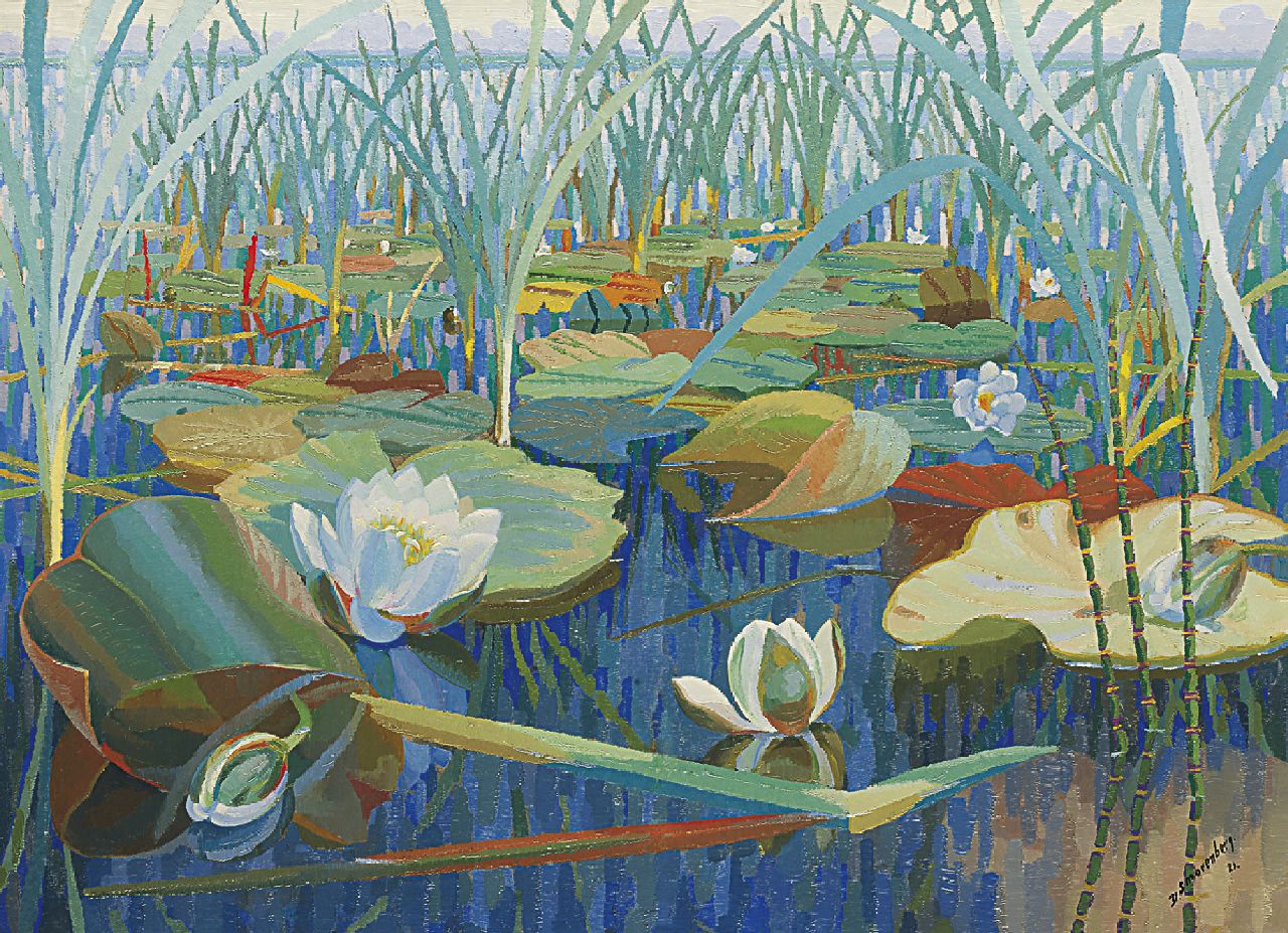 Smorenberg D.  | Dirk Smorenberg, Water lilies, Öl auf Leinwand 55,5 x 76,0 cm, signed l.r. und dated '21