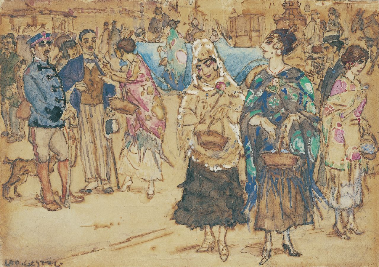 Gestel L.  | Leendert 'Leo' Gestel, Charity Bazaar, Madrid, Tinte und Aquarell auf Papier 9,0 x 13,0 cm, signed l.l. und painted 1914