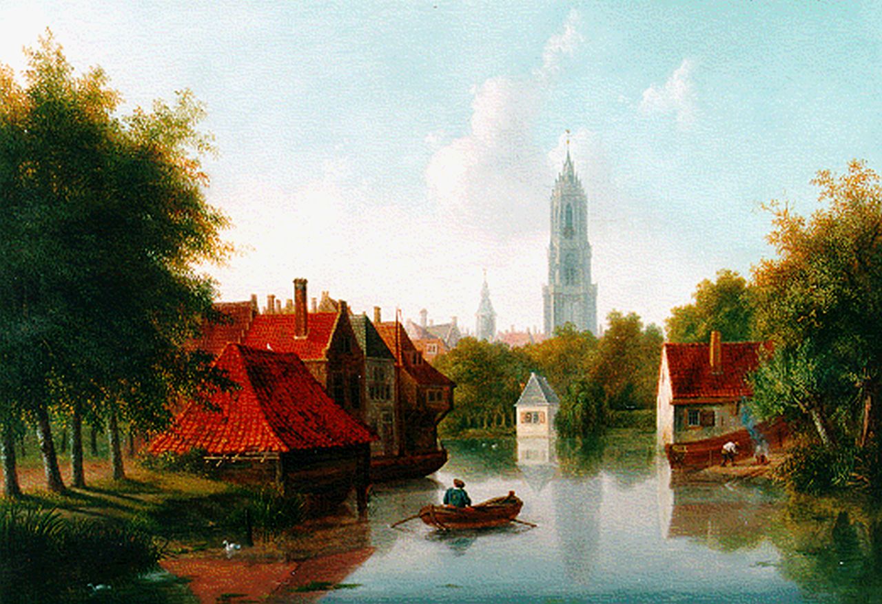 Burgh P.D. van der | Pieter Daniel van der Burgh, A Dutch canal in summer, Öl auf Holz 29,0 x 39,0 cm, signed l.r.