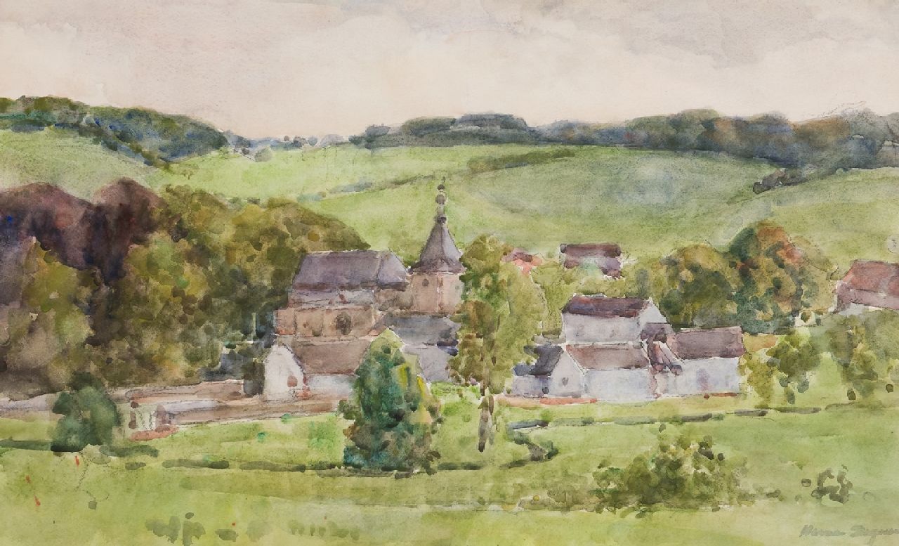 Bogman jr. H.A.C.  | Hermanus Adrianus Charles 'Herman' Bogman jr., Ansicht auf das Schloss Genhoes bei Oud-Valkenburg, Aquarell auf Papier 36,0 x 58,5 cm, Unterzeichnet u.r.