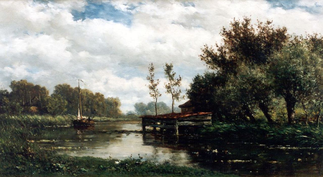 Roelofs W.  | Willem Roelofs, A polder landscape, Öl auf Holz 28,0 x 50,4 cm, signed l.l.