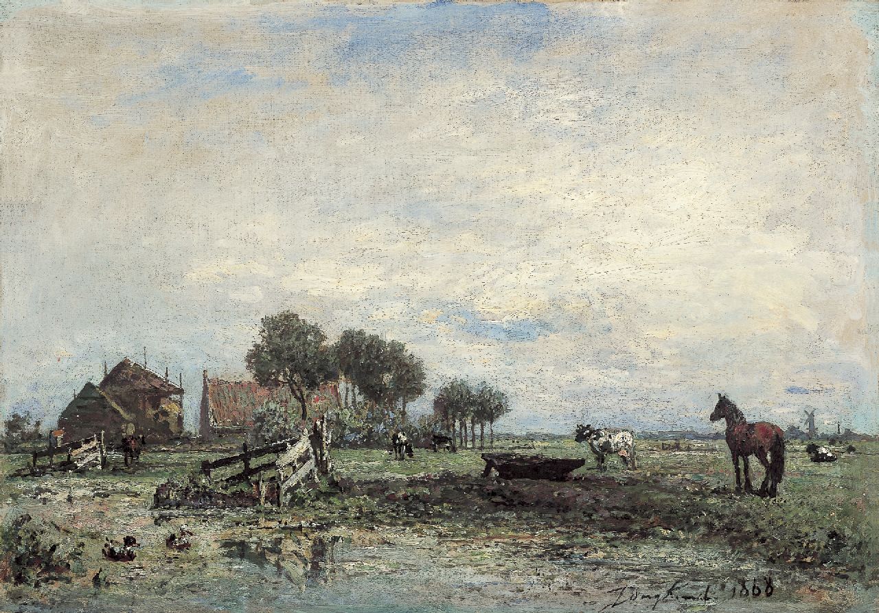 Jongkind J.B.  | Johan Barthold Jongkind, A Dutch farmhouse, Öl auf Leinwand 33,0 x 46,5 cm, signed l.r. und dated 1868