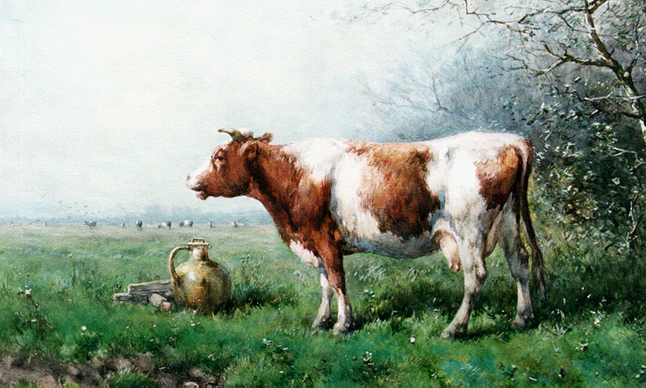 Vrolijk J.M.  | Johannes Martinus 'Jan' Vrolijk, Milking time, Aquarell auf Papier 54,7 x 76,1 cm, signed l.r. und dated '86